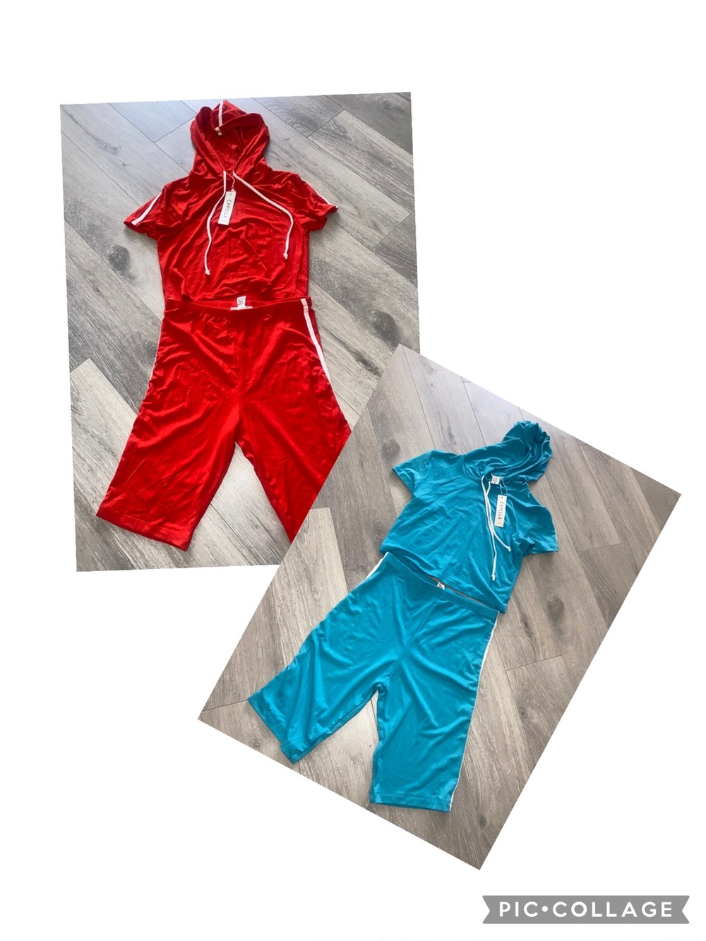 2 sets of 2 Capella Super Soft Hooded Loungewear sets, Red and Teal, Size MEDIUM